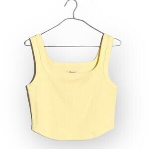 Madewell Cool Sculpt Luma Tank Women's Med Yellow Sleeveless Ribbed Square Neck